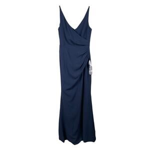 Dress the Population Medium Navy Blue Jordan Ruched Side Leg Slit Gown Formal